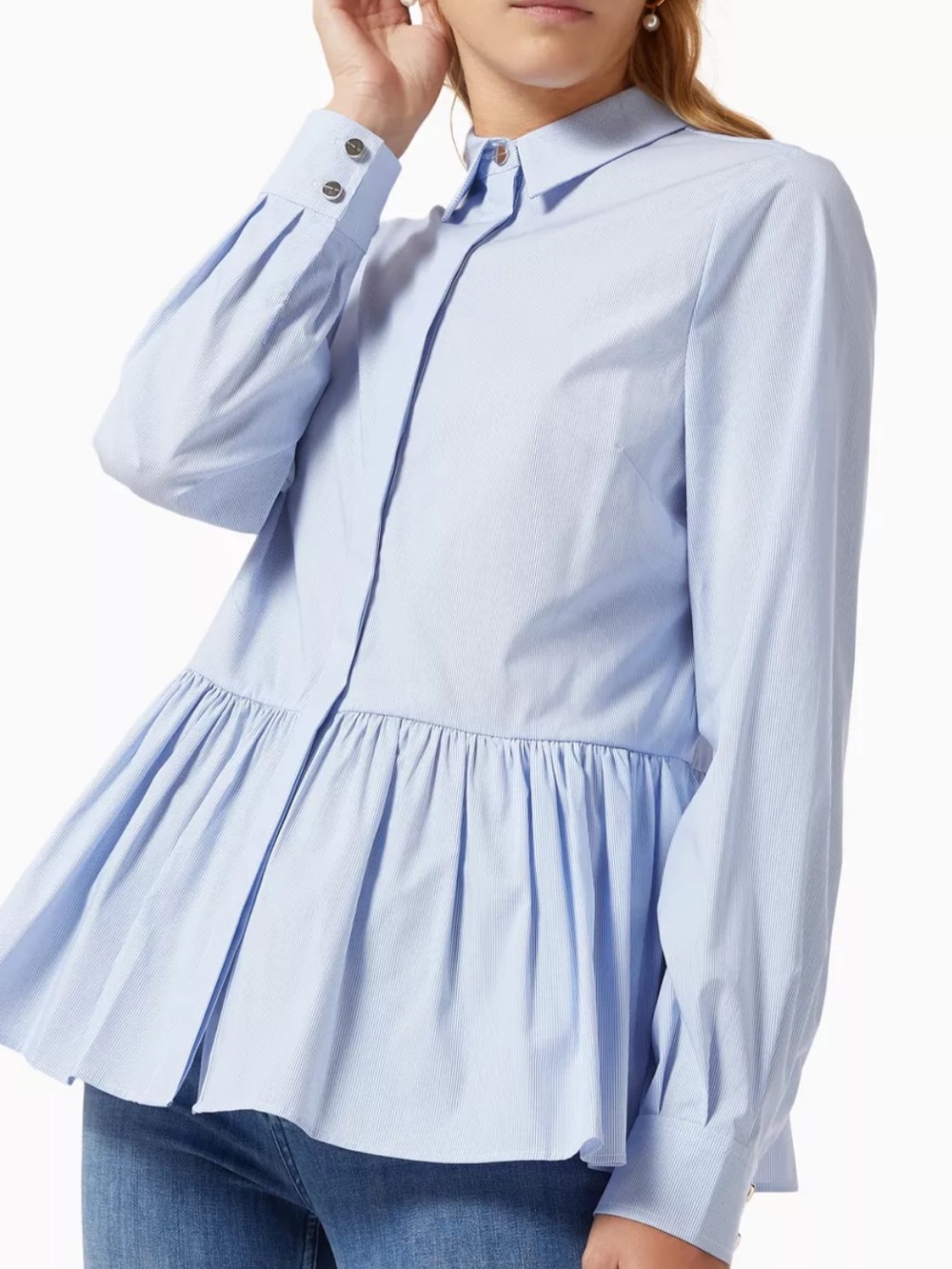 Ted Baker Ollwen Peplum Shirt in Striped Cotton Poplin 12